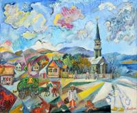 Large David Burliuk Painting, Village Scene - Sold for $150,000 on 02-06-2021 (Lot 226).jpg